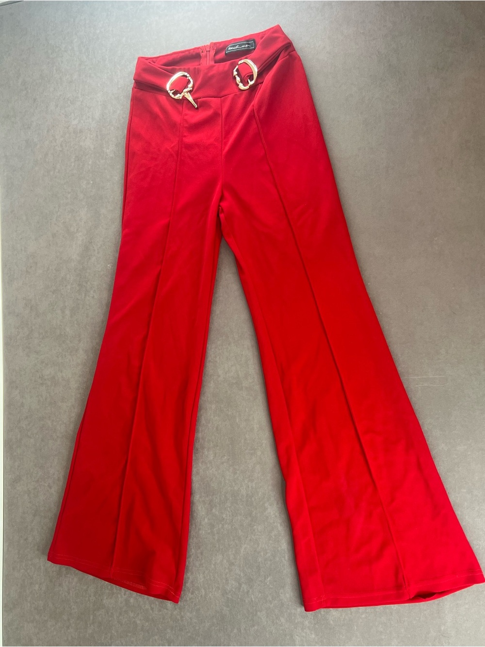 & Other Stories Red Flare Pants with Gold Ring Details